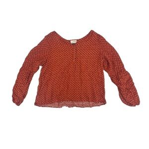 Universal Thread Orange Floral Button Up Balloon Sleeve Blouse Size XL Women's